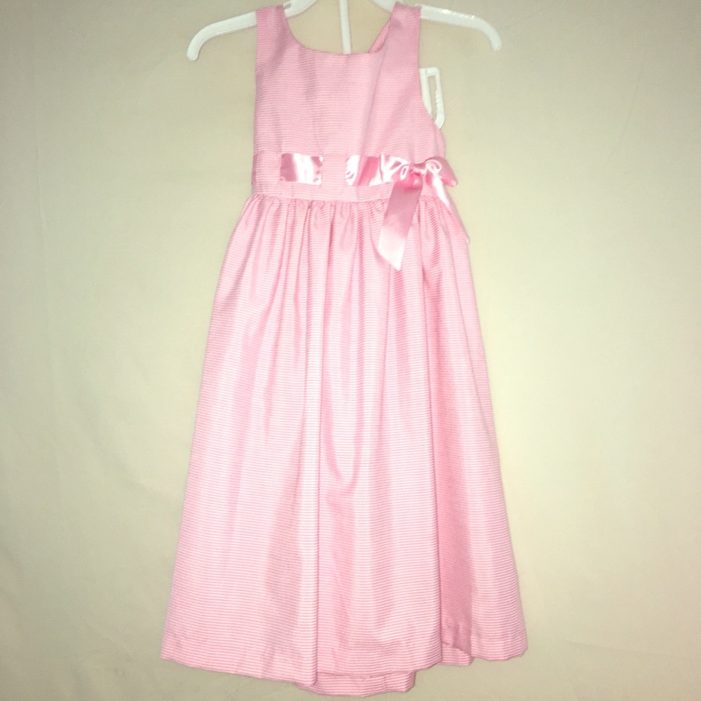 Pink and White Striped Girl’s Dress with Bow